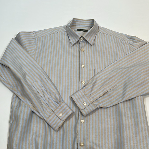 Ermenegildo Zenga Button Down Shirt Size XXL Light Blue Tan Stripe EUC - Picture 11 of 11